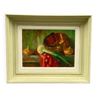 Oil on panel by André Penas signature to identify still life with vegetables 20th century