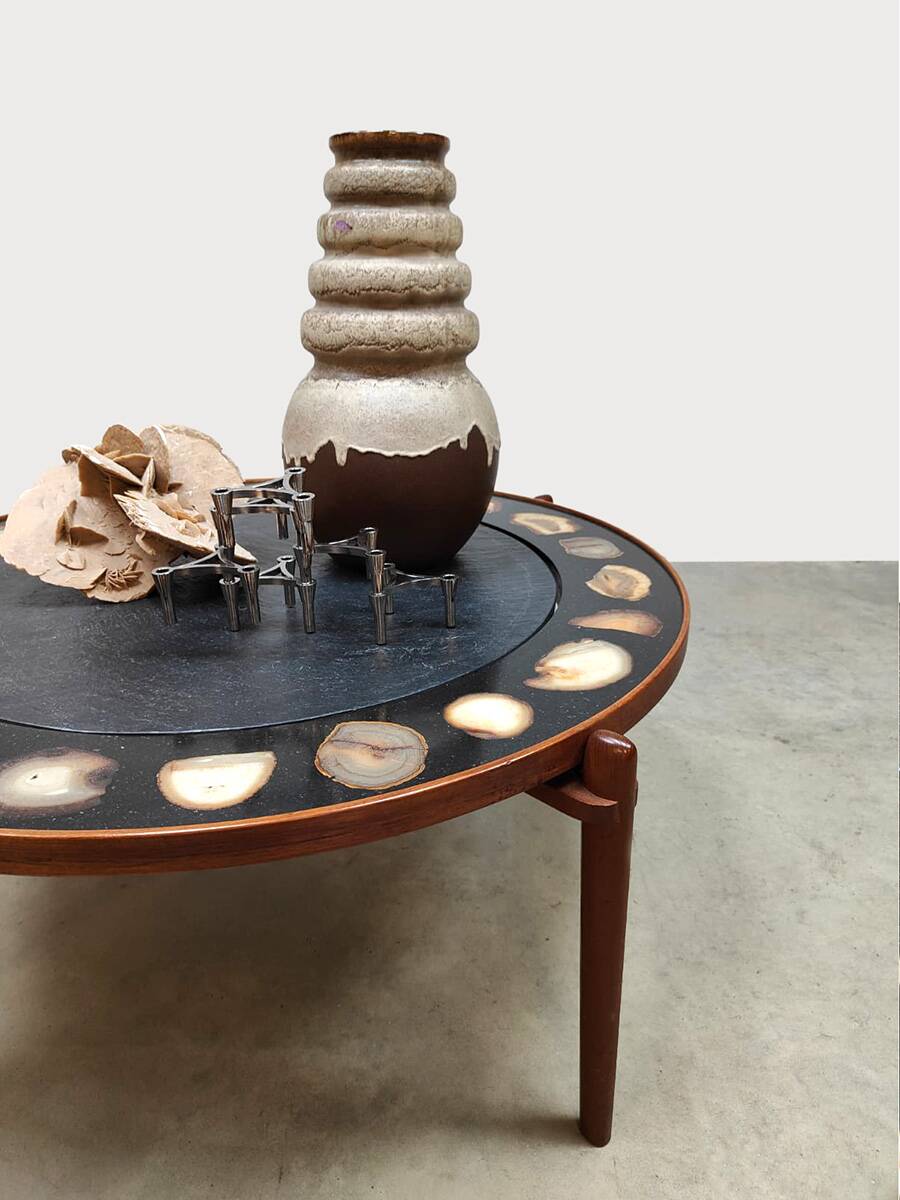 Vintage Heinz Lilienthal coffee table ‘E8’ agate & stone