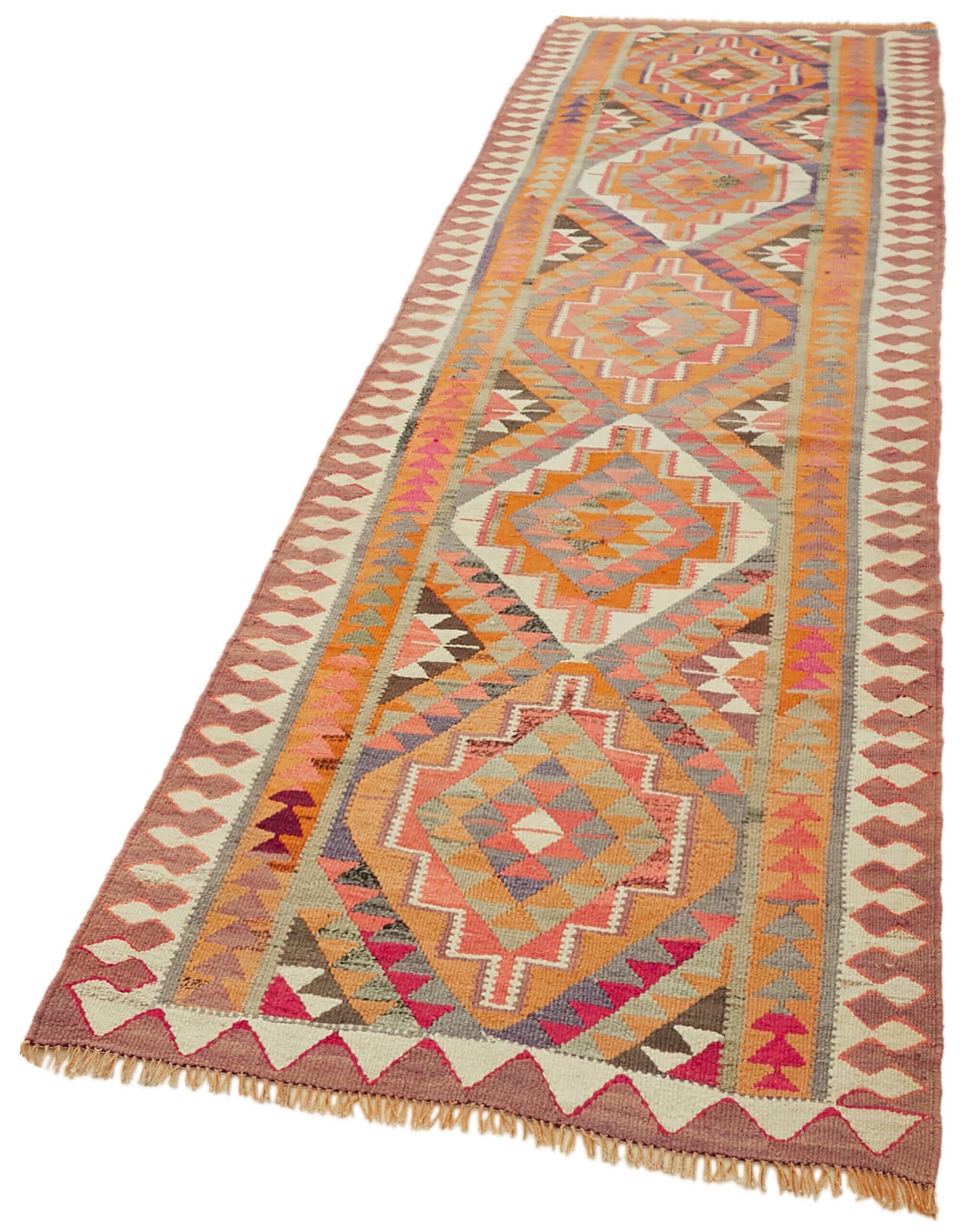 Turkish Handwoven Vintage Herki Kilim 107 cm x 342 cm