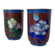 Two miniature vases in gilded copper and polychrome cloisonné enamels. Vintage Chinese work.