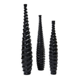 Set of 3 large black vases made of wood and black lacquered.