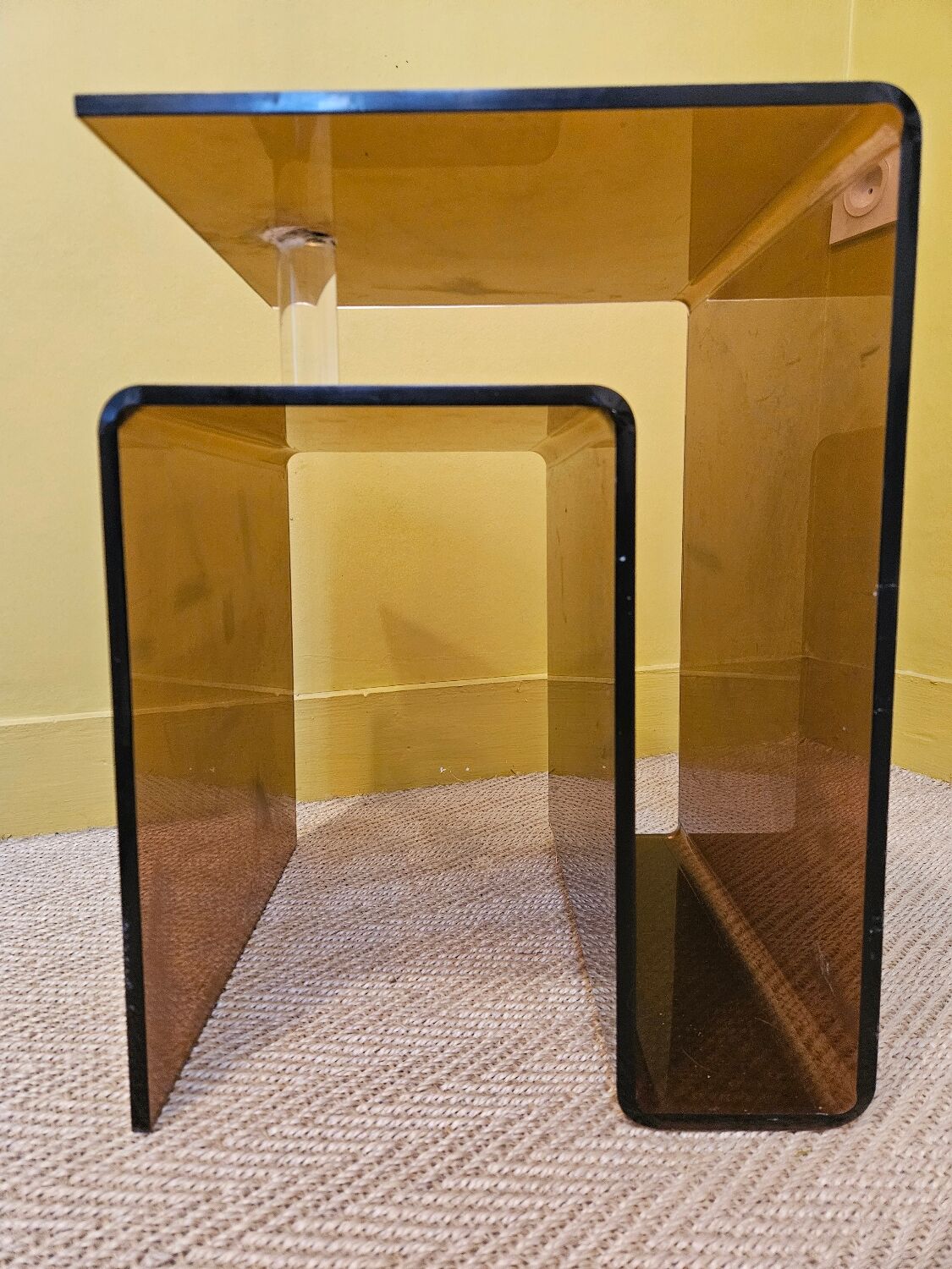 Smoked plexiglass side table signed Michel Dumas for Roche