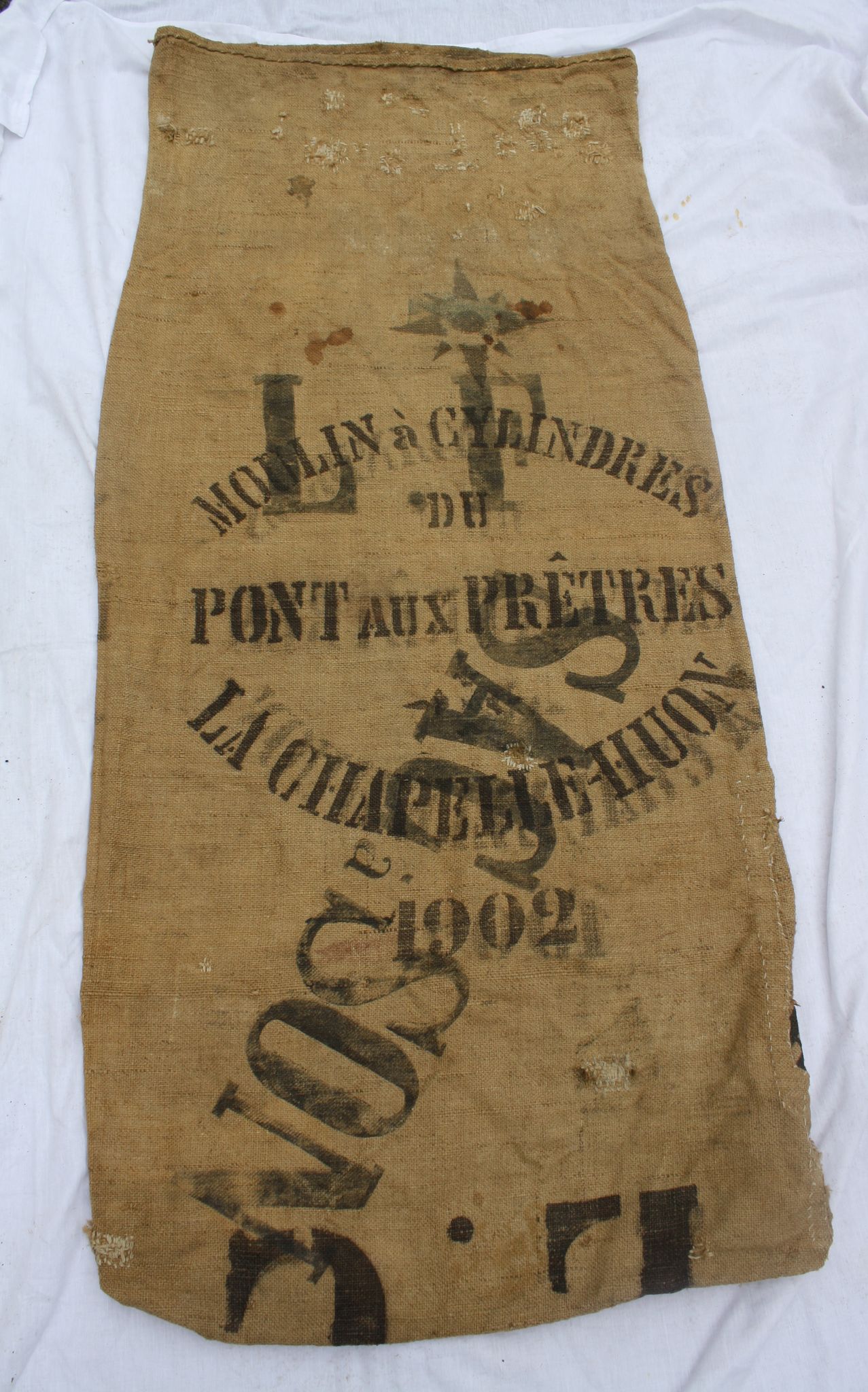 Canvas bag of former jute mill of the bridge to the 1902 priests