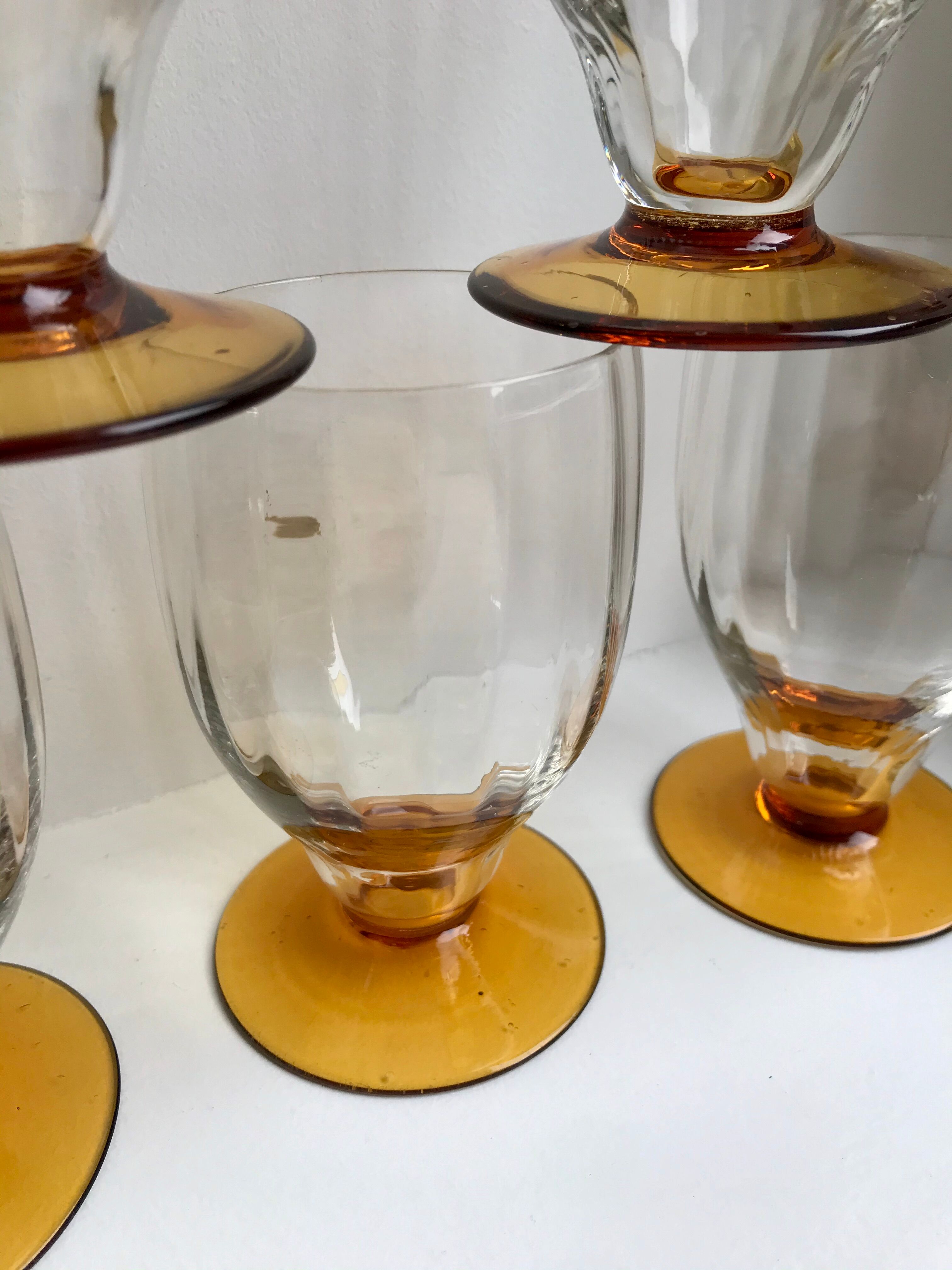 Lot de 6 verres à pieds ambré art déco années 30