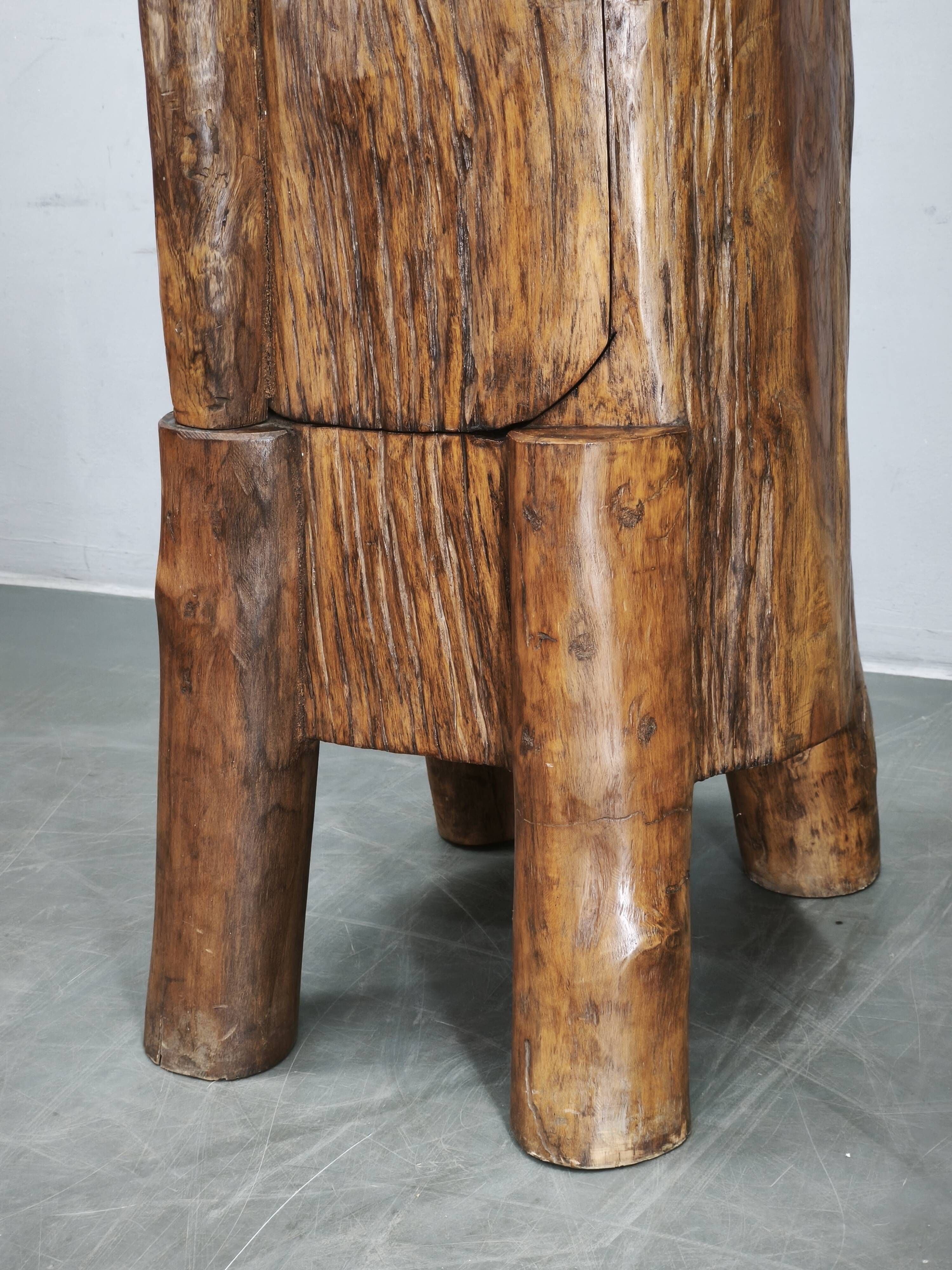 1960s French Brutalist Sculptural Solid Elm Wood Tree Trunk Cabinet