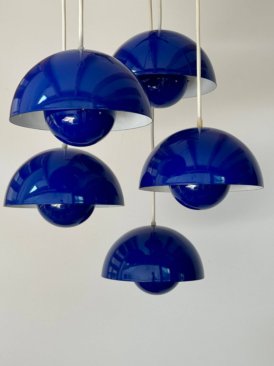 5 Blue Flower Pots by Verner Panton produced by Louis Poulsen