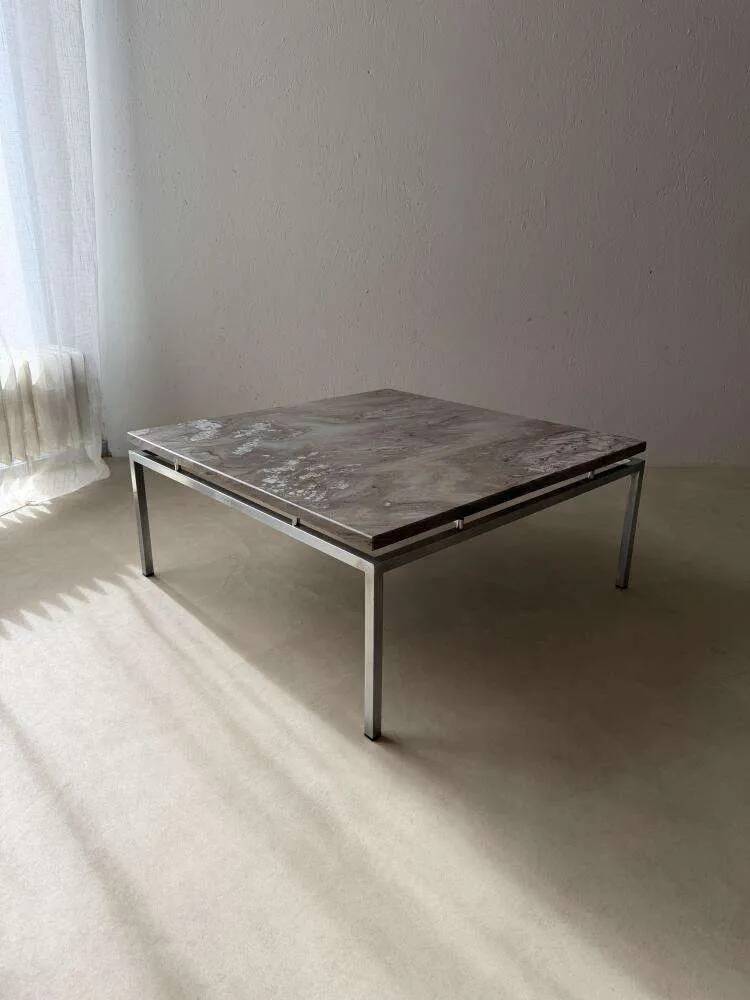 Mid-century coffee table natural stone chrome 1960s Netherlands