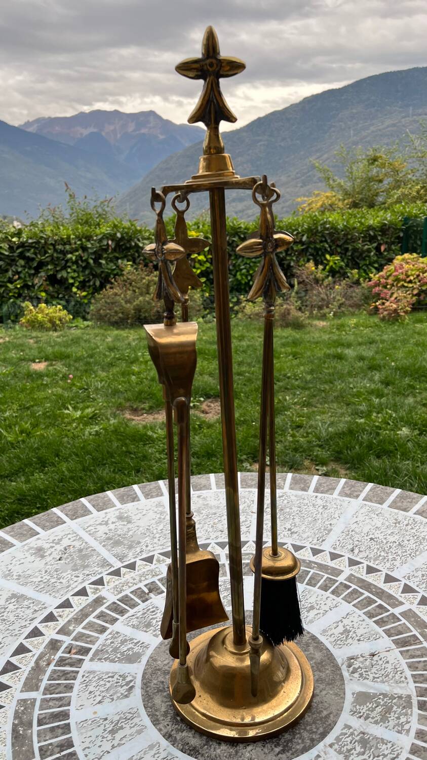 Old brass fireplace set
