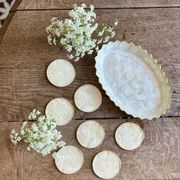Lot of mother-of-pearl aperitif items, 7 coasters and a dish.