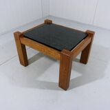 Brutalist coffee side table in oak & natural stone 1970's