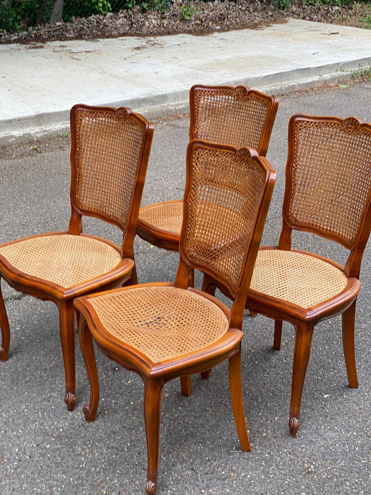 4 Louis XV chairs in solid wood and cane