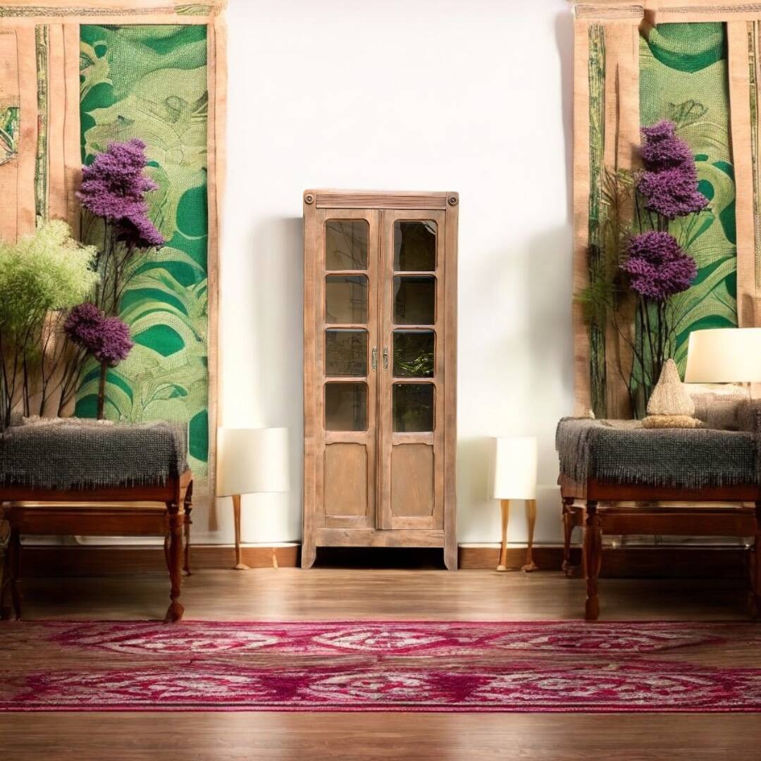 Armoire parisienne vitrée en bois brut, 1940