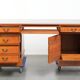 Classic wooden desk in English style with 4 drawers and a blue leather top