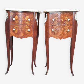 pair of Louis XV style bedside tables in marquetry