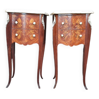 pair of Louis XV style bedside tables in marquetry