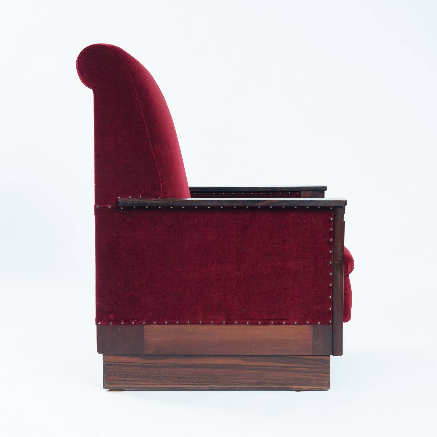 2 red velvet Amsterdam School Art Deco chairs, The Netherlands, 1930s