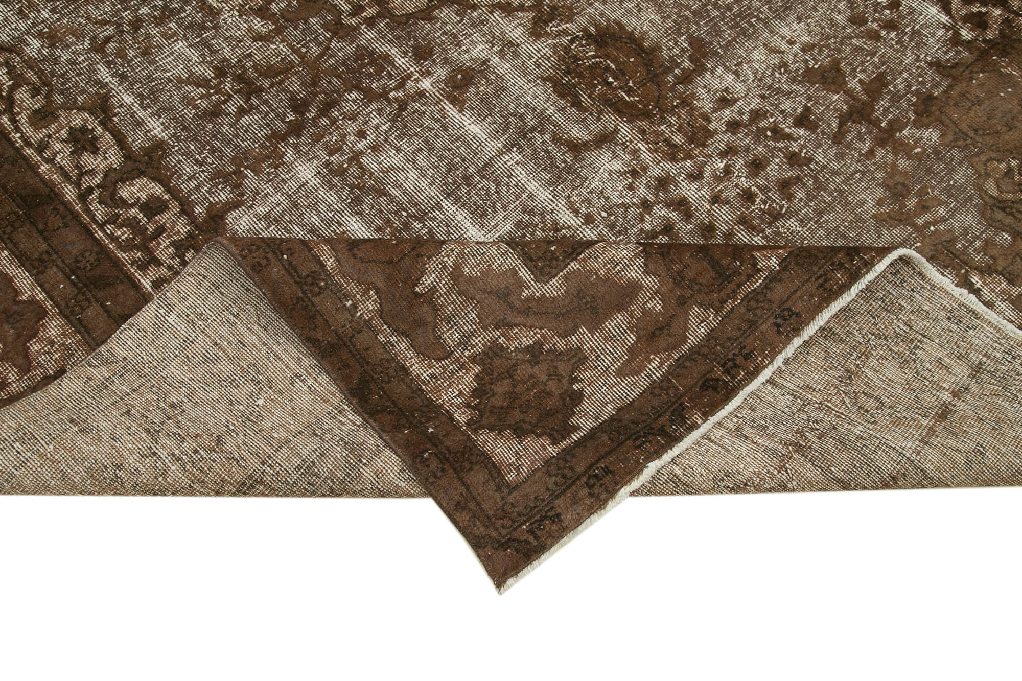 Hand-knotted hi-low pile oriental 1980s 203 cm x 303 cm brown rug