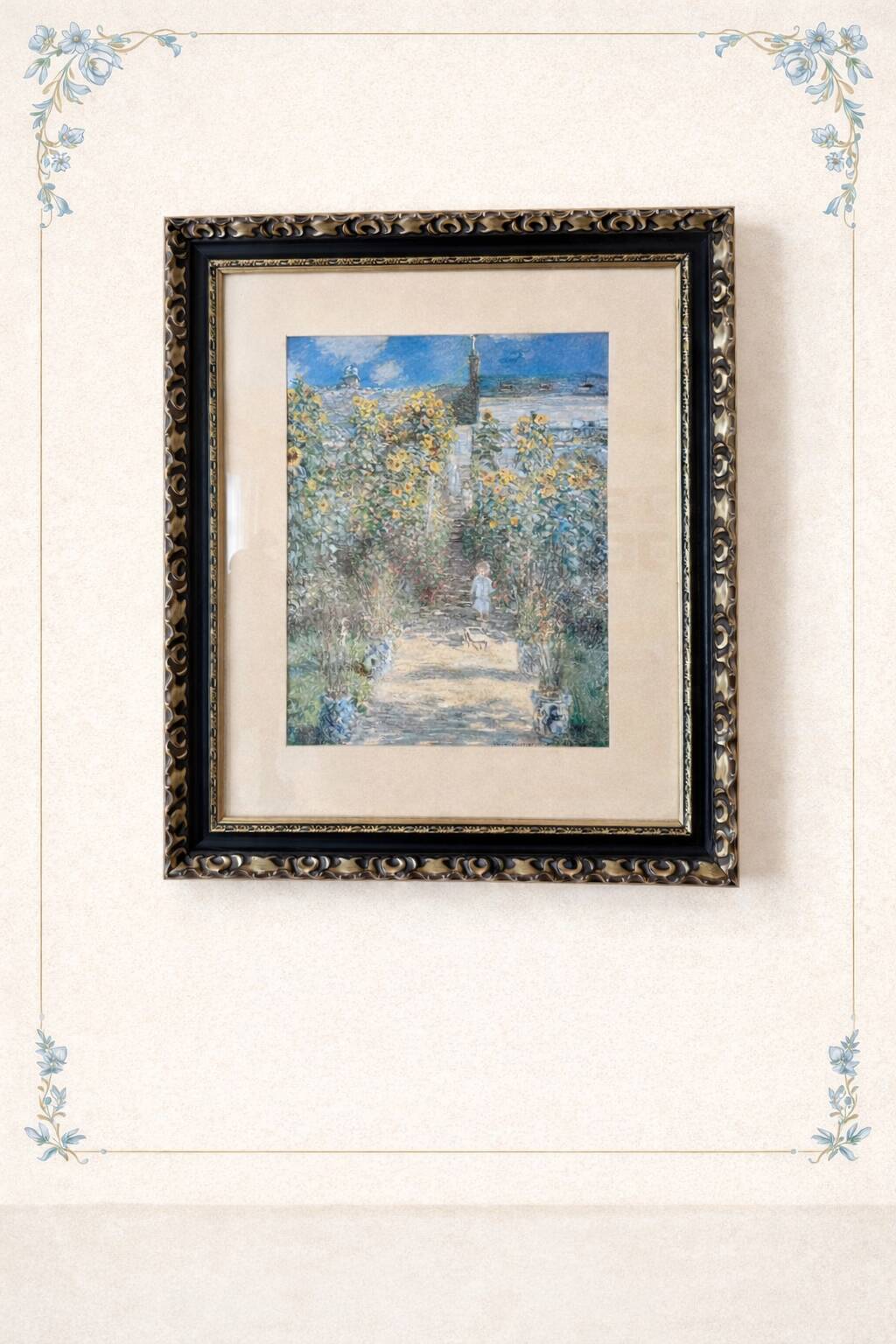 Tableau encadré reproduction Monet "Le Jardin à Vétheuil" 85x73 cm