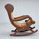 1960s, Scandinavian rocking chair, furniture velour, dark beech wood.