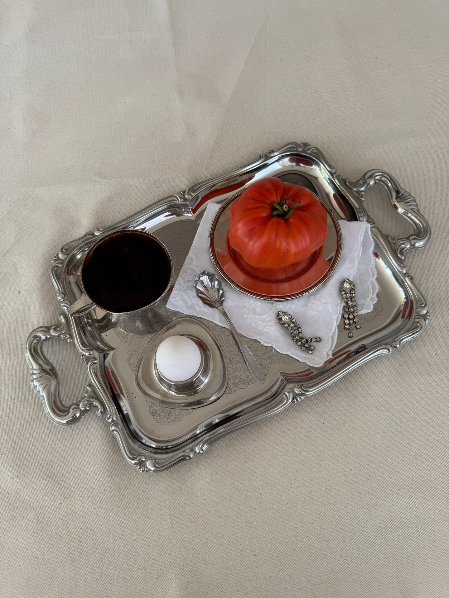 Plateau de service vintage en acier inoxydable Alfra Alessi de style baroque