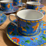 Lot 6 large cups and blue / vintage flower cups 1 cup with broken handle see last photo