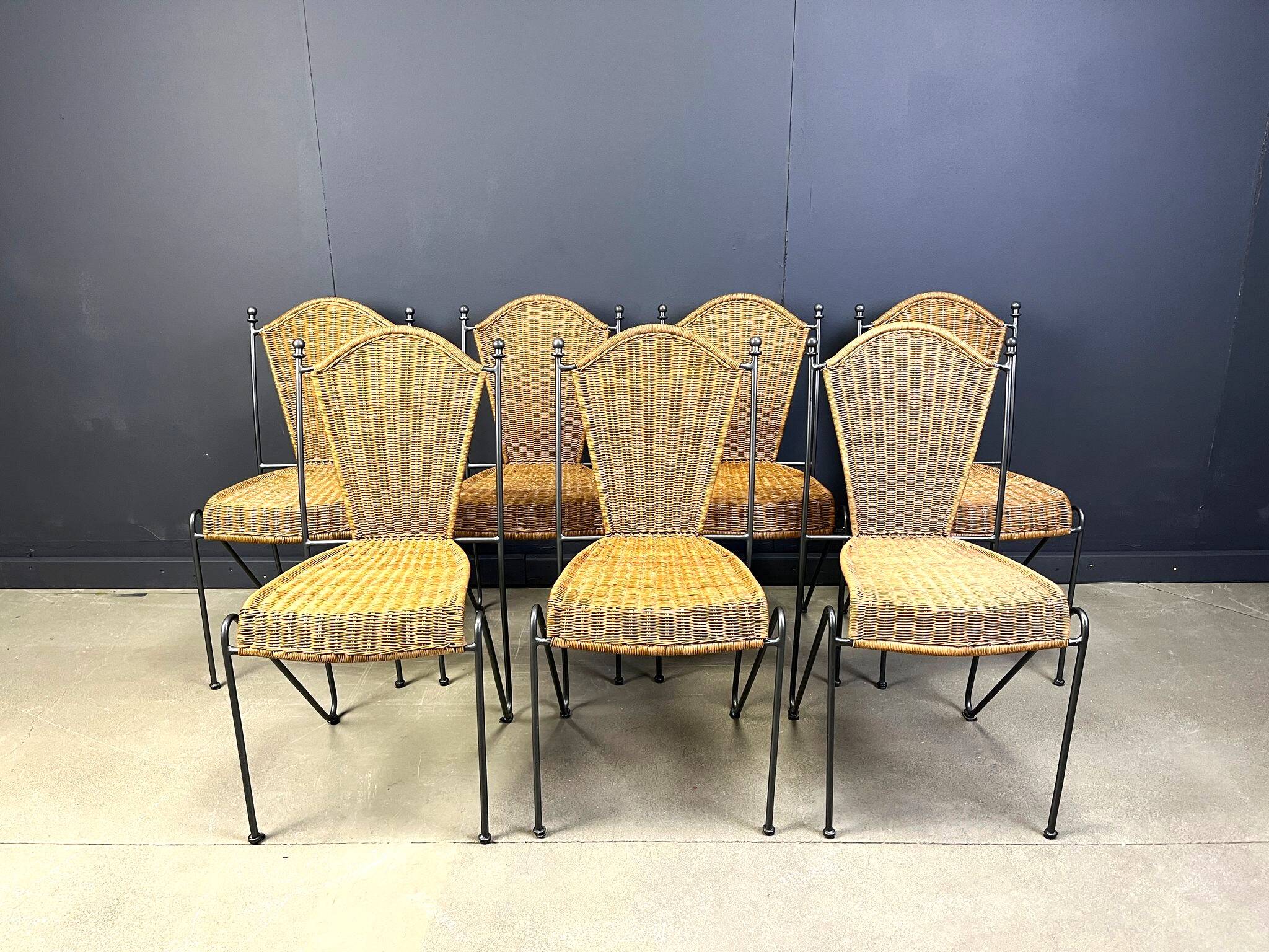 Wicker chairs by Frederick Weinberg, 1960s, set of 7