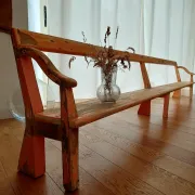 Large antique church bench 268 cm - Unique piece with flaking patina
