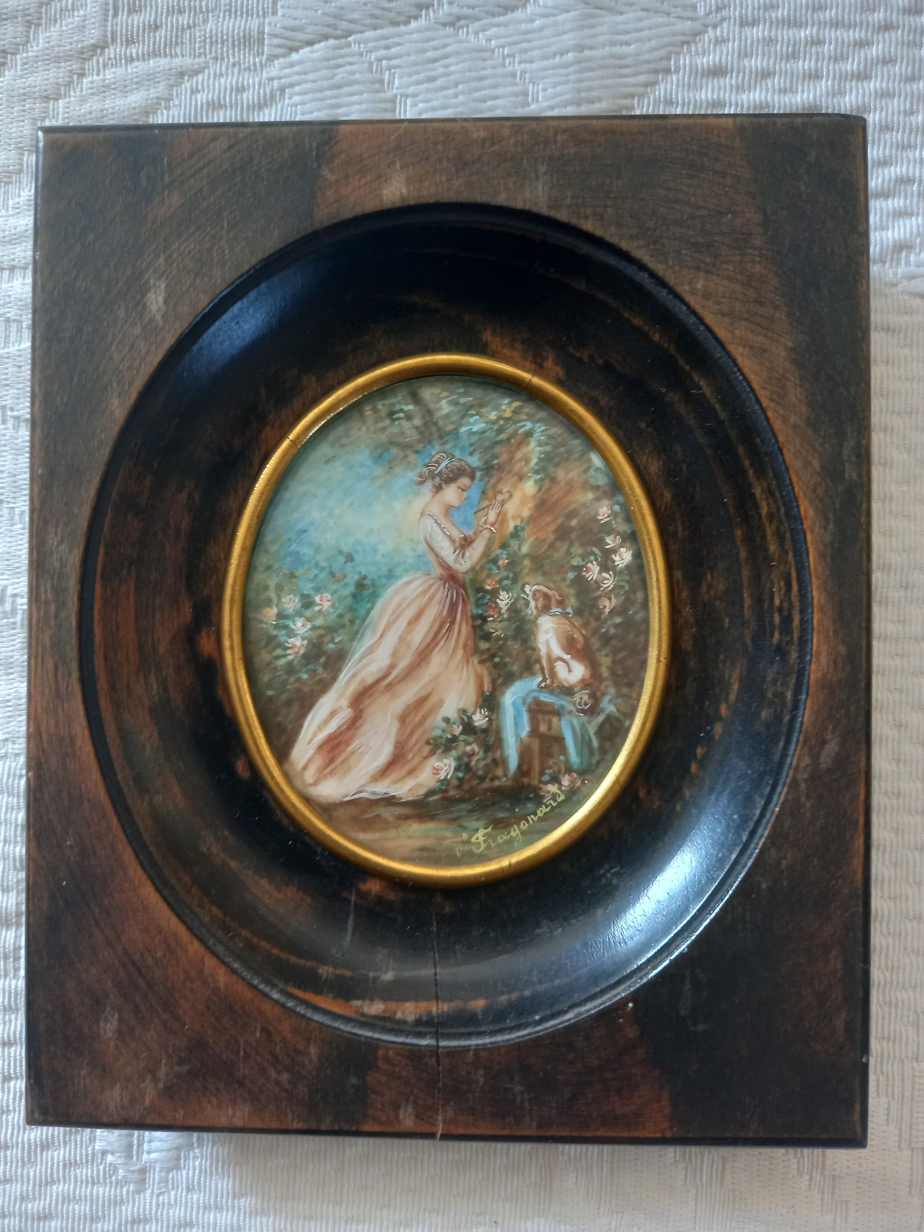 Miniature portrait of " fragonard " the girl and her dog
