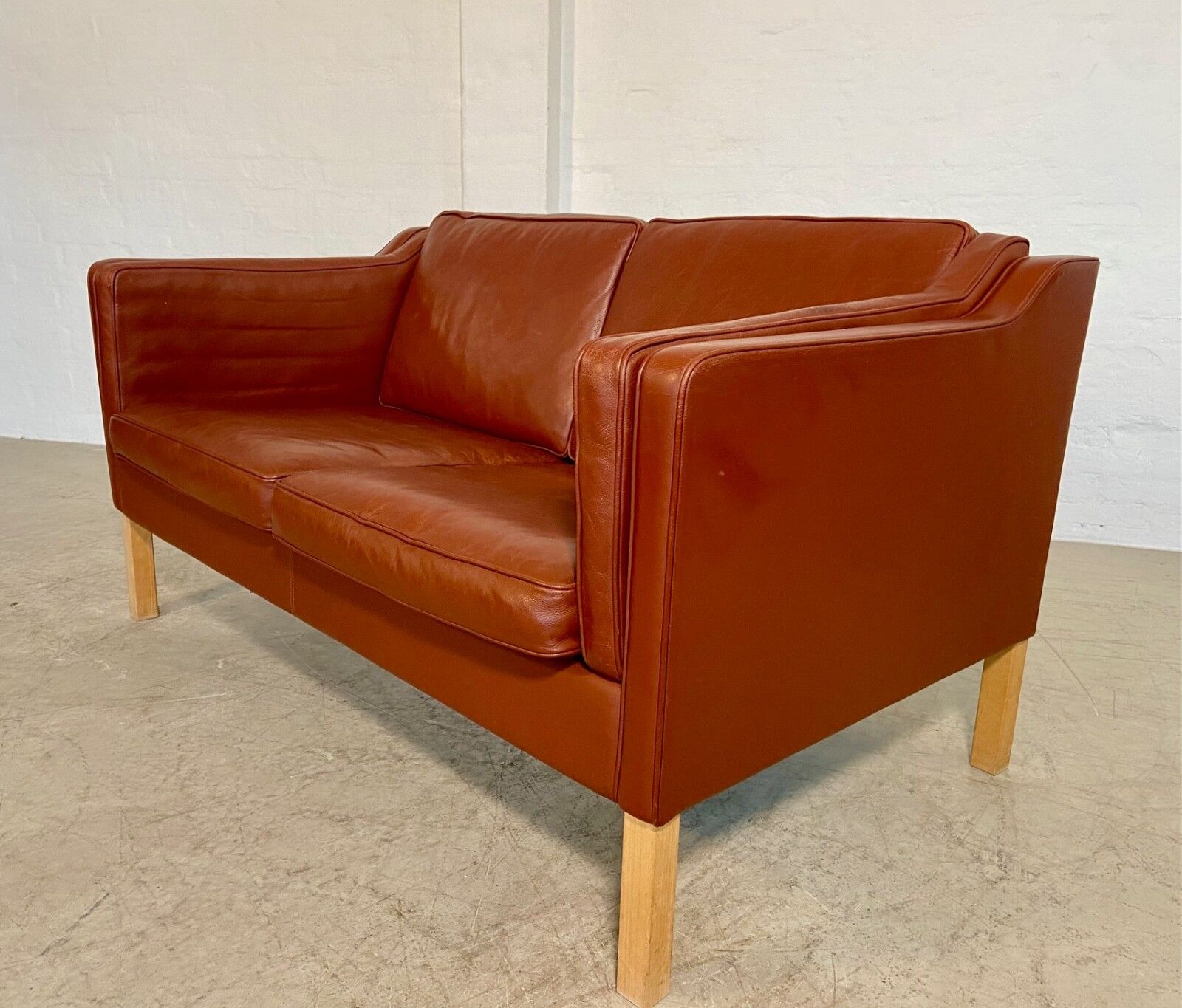 Vintage Danish mid-century Mogens Hansen 2 person cognac leather sofa