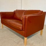 Vintage Danish mid-century Mogens Hansen 2 person cognac leather sofa