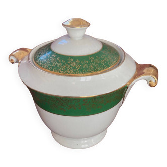 Sugar bowl - Limoges porcelain - gold and Empire green