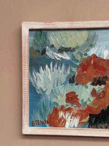 Mid-Century Oil on Panel “Sheeps” by B dahl Framed 45x37 cm (17.7" x 14.5")