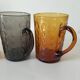 Set of 4 coloured pressed glass mugs, vintage style.