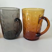 Set of 4 coloured pressed glass mugs, vintage style.