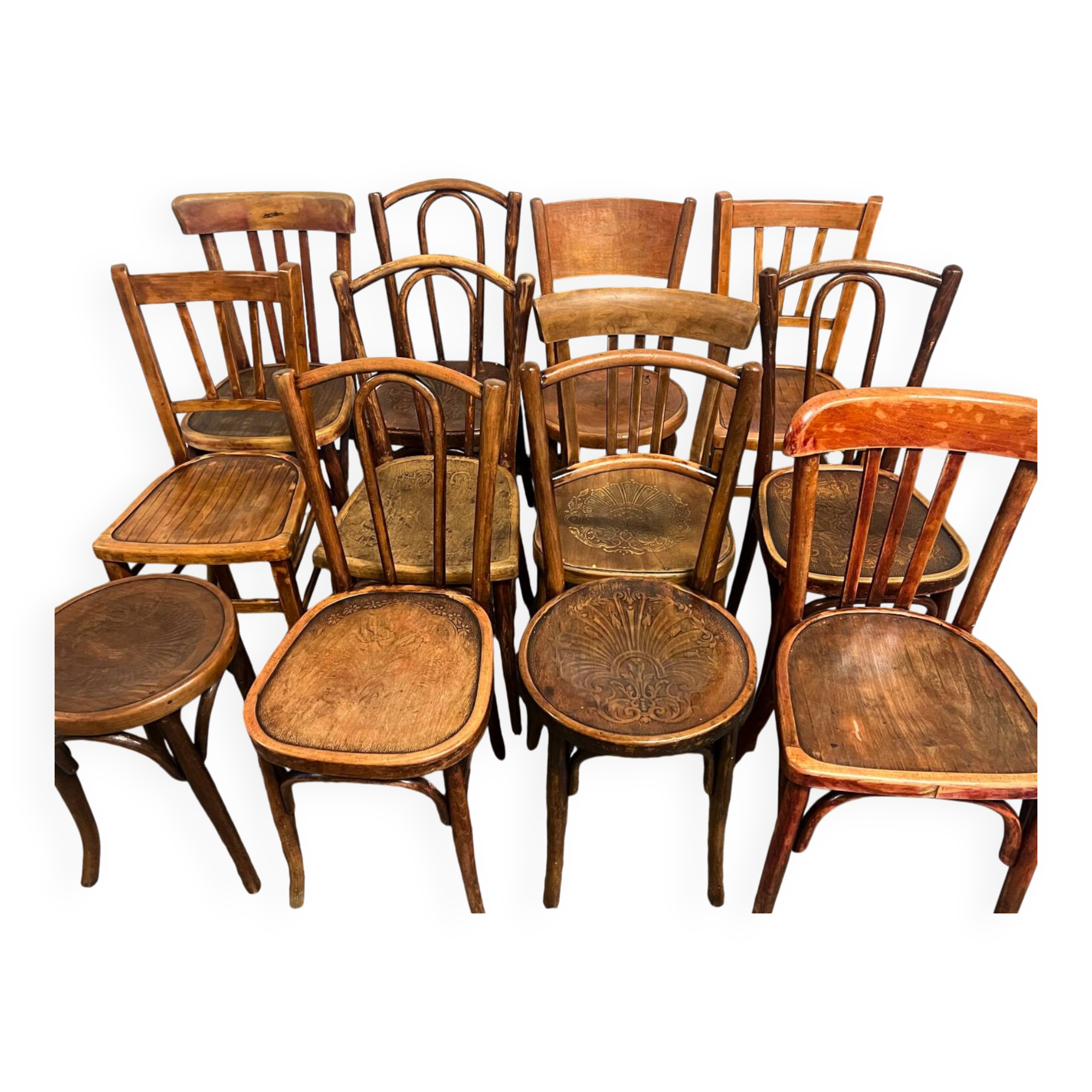 11 antique bistro chairs and a stool (thonet/Fischel/Baumann)