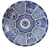 Assiette marocaine ancienne bleue et blanche, en terre cuite