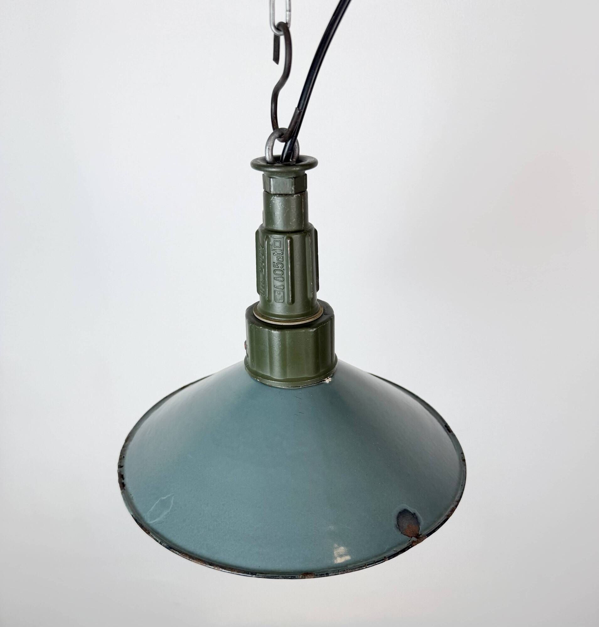 Industrial Petrol Enamel Military Pendant Lamp with Cast Aluminium Top