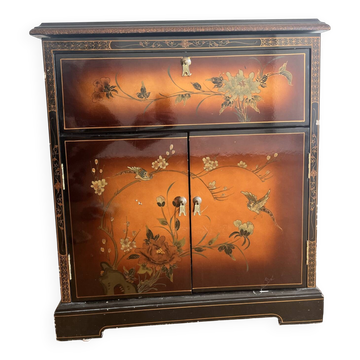 Vintage Asian lacquer cabinet – Floral and bird decor