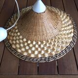 Suspension made of rattan, raffia and rope