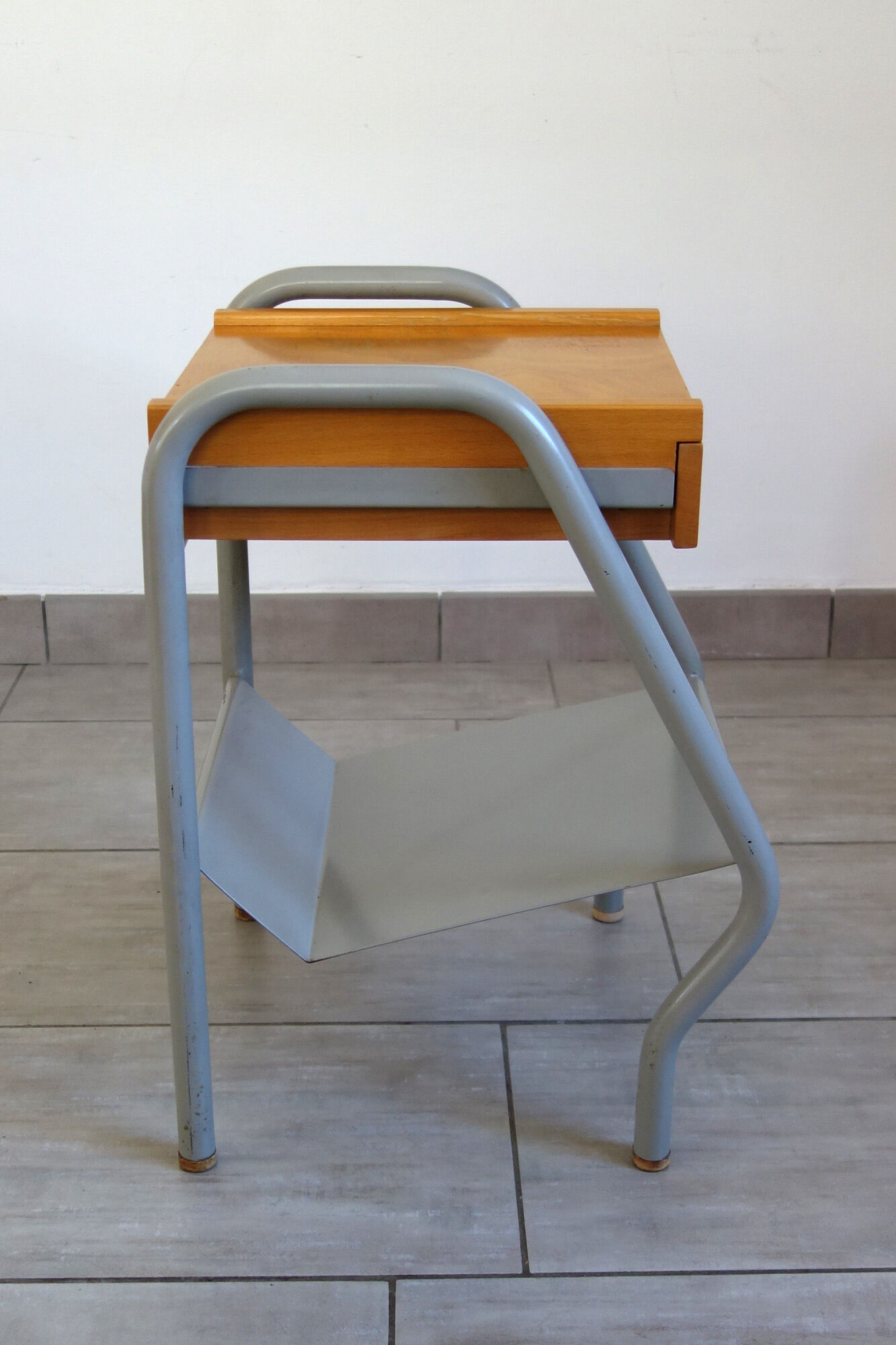 Vintage bedside table in wood and metal 1950