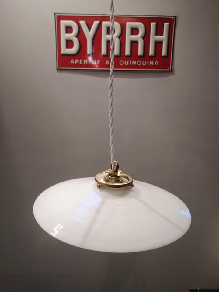 Antique opaline suspension white smooth spirit Art Deco 1930 TBE ø 25 cm