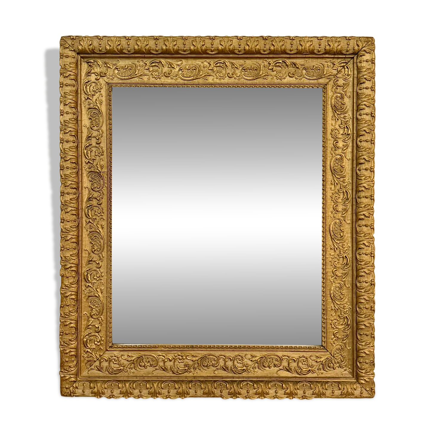 Period Mirror with Wooden and Gilded Stucco Frame – 19th Century Patina