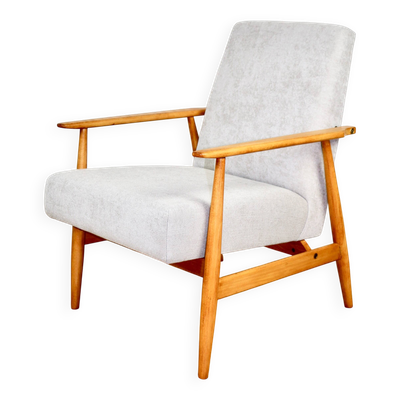 Fauteuil 'Lis', années 1970, bois clair beige, design de Henryk Lis