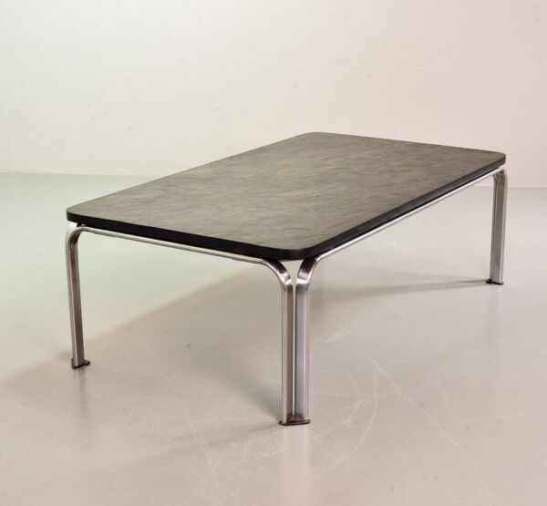 Table basse rectangulaire Heinz Lilienthal en ardoise et pierre noire, modèle Bogota, années 70