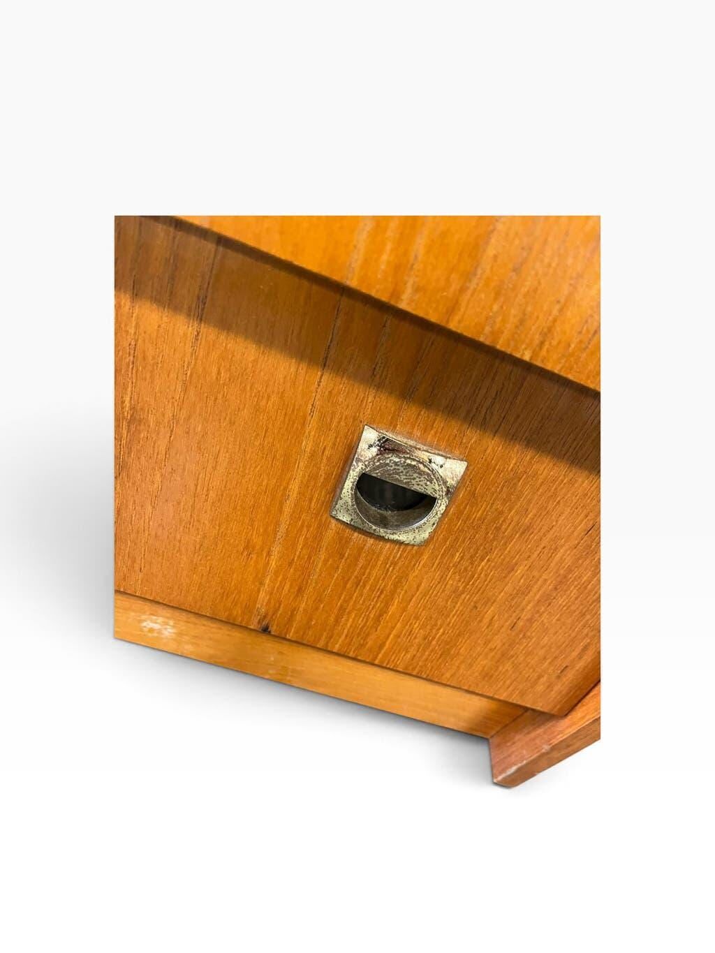 Vintage wooden shoe cabinet / cabinet with drop-down door and chrome accents.