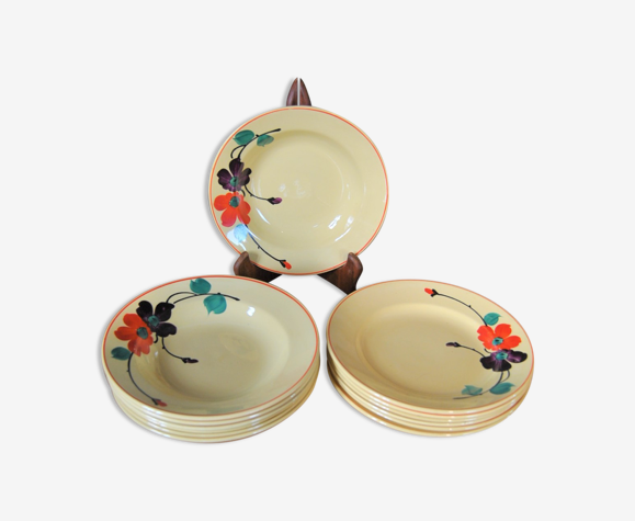 Serie de 12 assiettes creuses Ginette Sarreguemines