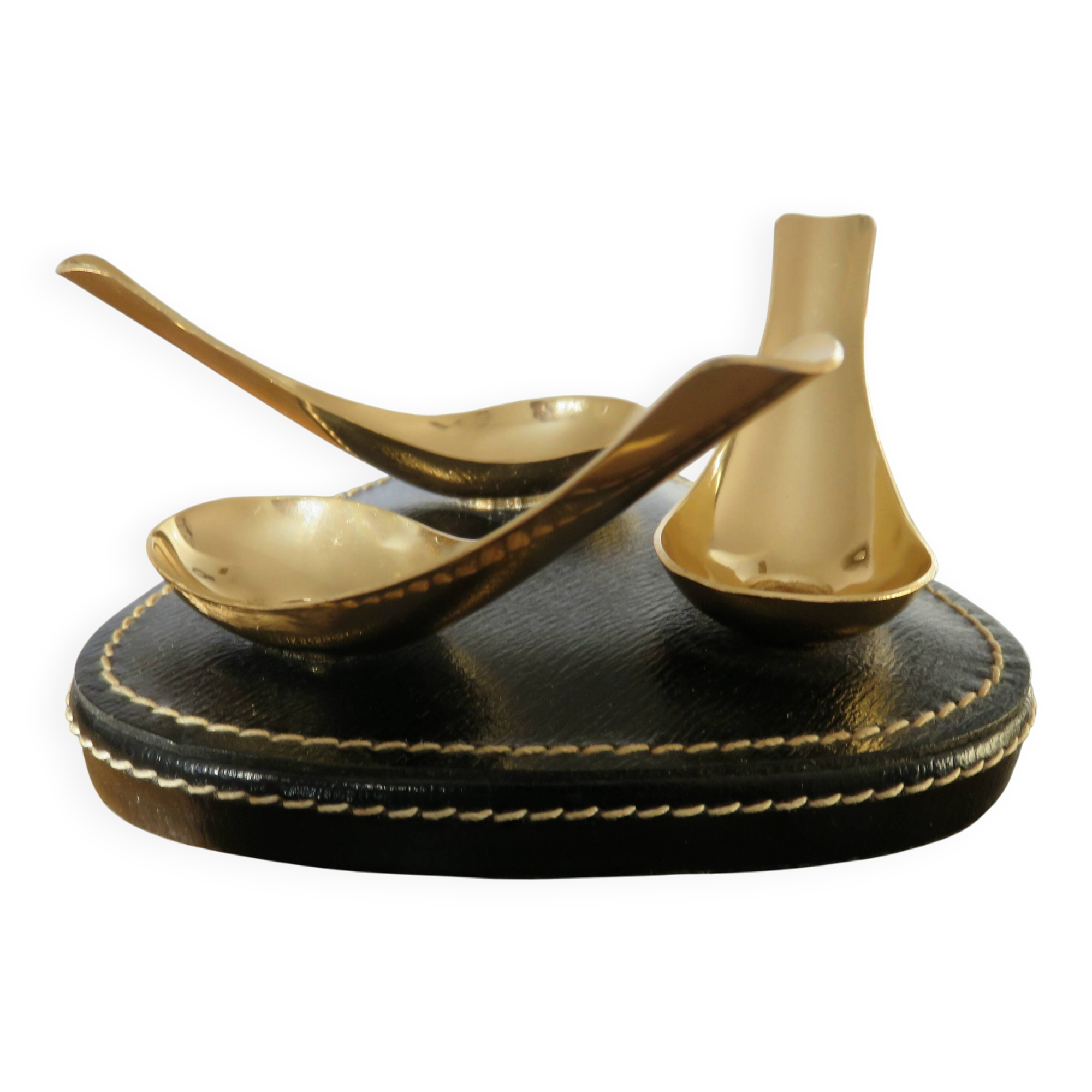 Black leather piped pipe holder with brass, Tremblay edition, Paris