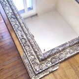 Large Napoleon III mirror, Louis XV / Rocaille style, silver leaf.