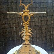 Bronze and brass umbrella stand decorated with a swan.