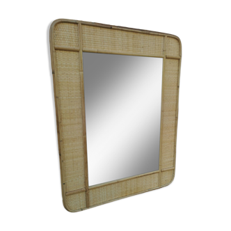 Vintage rectangular bamboo mirror from the 70s